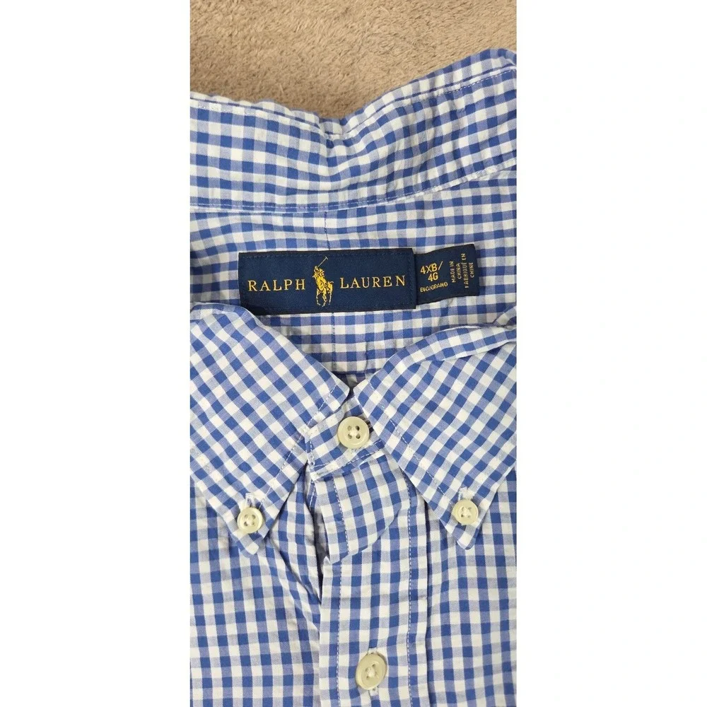 Polo Ralph Lauren Seersucker Shirt Men 4XB Big Blue Gingham Plaid Button Down